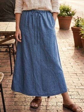 Pulp Lagenlook 100% Tencel Lyocell Maxi Skirt Blue Washed Artsy Boho SMALL